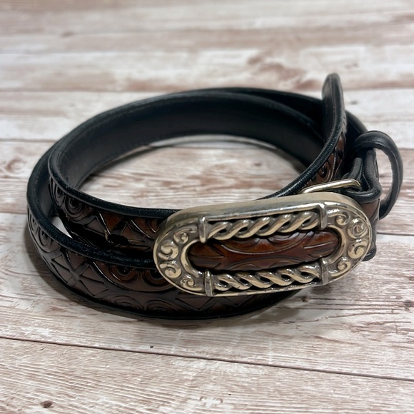 Brighton Brown Leather Belt Embossed Size S/28 - Picture 3 of 11